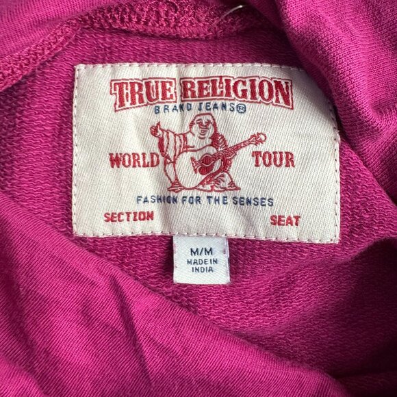 True‎ Religion Womens Pink Black Colorblock Sweatshirt Cotton M Front Logo Bling - Picture 5 of 8